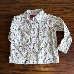 Cowgirl Hardware Leopard Cactus Long Sleeve Sparkling Snap White Shirt Girls 3T